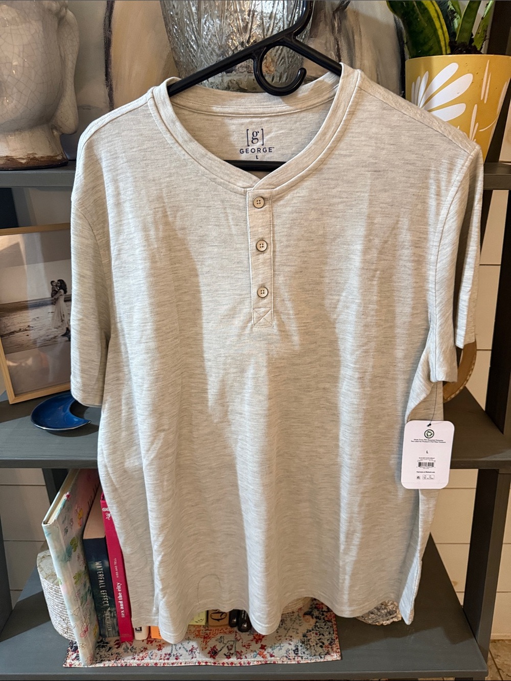 George Heathered Light Gray Henley Tee